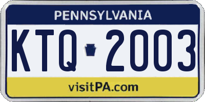 PA license plate KTQ2003