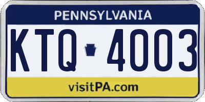 PA license plate KTQ4003