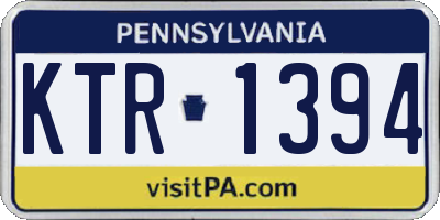 PA license plate KTR1394