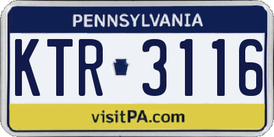 PA license plate KTR3116