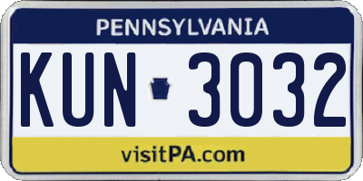 PA license plate KUN3032
