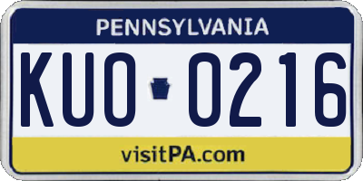 PA license plate KUO0216