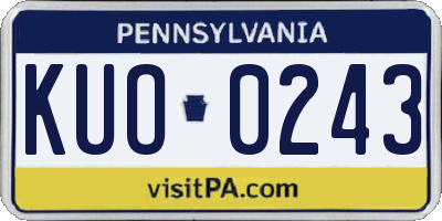 PA license plate KUO0243