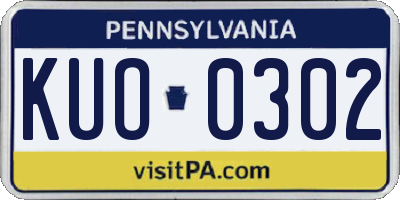 PA license plate KUO0302