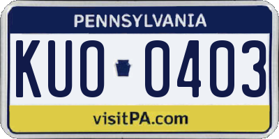 PA license plate KUO0403