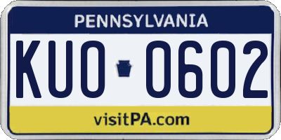 PA license plate KUO0602