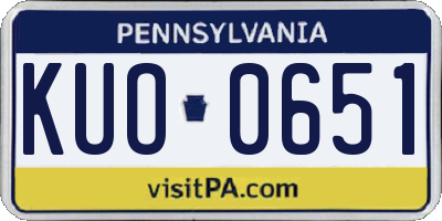 PA license plate KUO0651