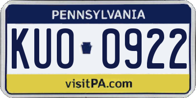 PA license plate KUO0922