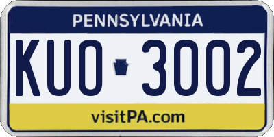 PA license plate KUO3002