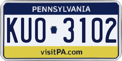 PA license plate KUO3102