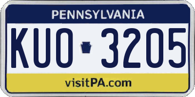PA license plate KUO3205