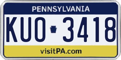 PA license plate KUO3418