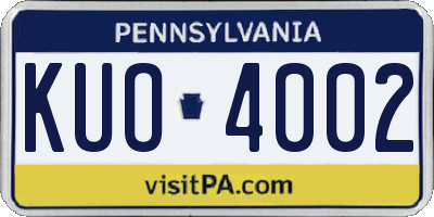 PA license plate KUO4002