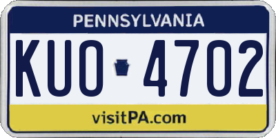 PA license plate KUO4702