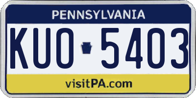 PA license plate KUO5403