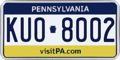 PA license plate KUO8002