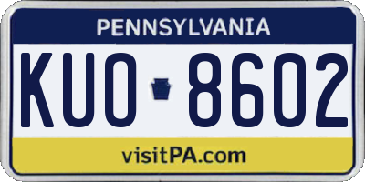 PA license plate KUO8602