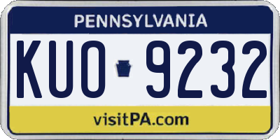 PA license plate KUO9232