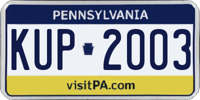 PA license plate KUP2003