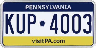 PA license plate KUP4003