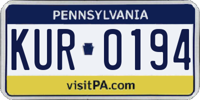 PA license plate KUR0194