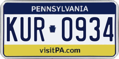 PA license plate KUR0934