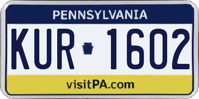 PA license plate KUR1602