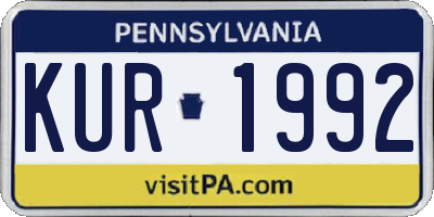 PA license plate KUR1992