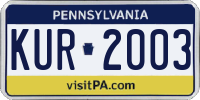 PA license plate KUR2003