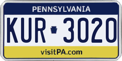 PA license plate KUR3020