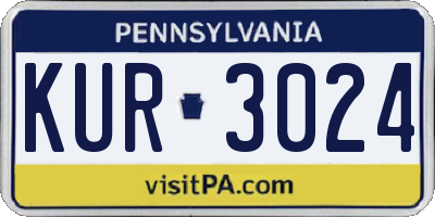 PA license plate KUR3024