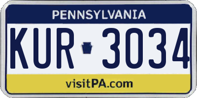 PA license plate KUR3034