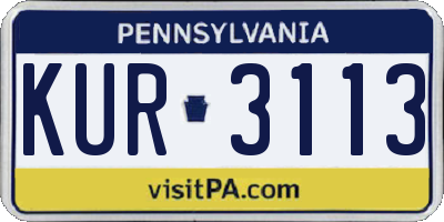 PA license plate KUR3113