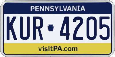 PA license plate KUR4205