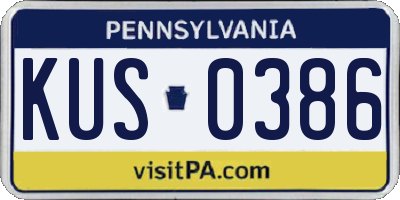 PA license plate KUS0386