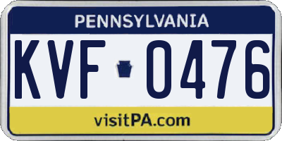 PA license plate KVF0476