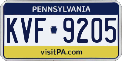 PA license plate KVF9205