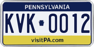 PA license plate KVK0012