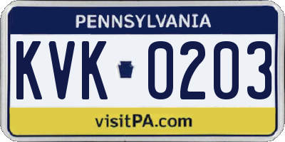 PA license plate KVK0203