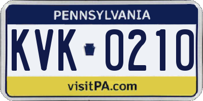 PA license plate KVK0210