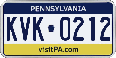 PA license plate KVK0212