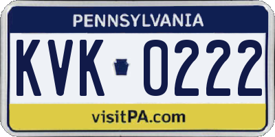 PA license plate KVK0222
