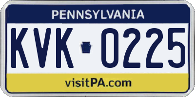PA license plate KVK0225
