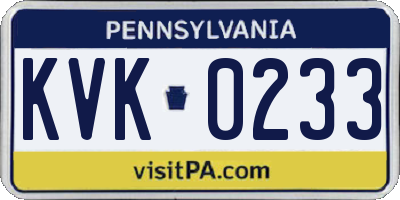 PA license plate KVK0233