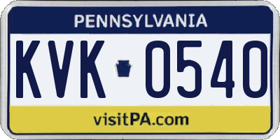 PA license plate KVK0540