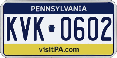 PA license plate KVK0602