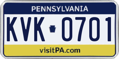 PA license plate KVK0701