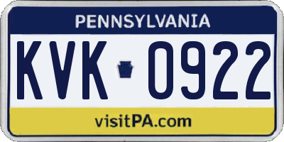 PA license plate KVK0922
