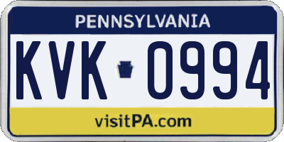 PA license plate KVK0994