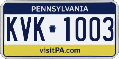 PA license plate KVK1003
